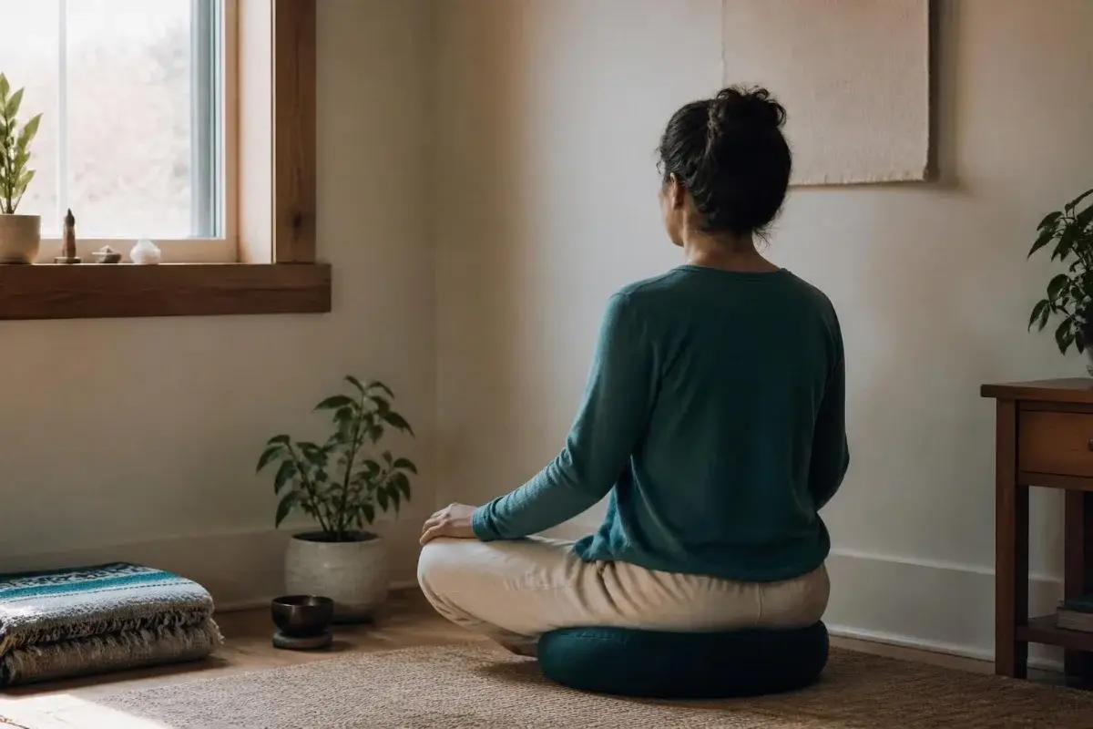 How to practice Vipassana meditation at home: sitting on a cushion in a quiet corner