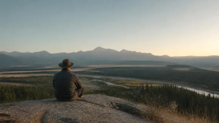 How to stop overthinking: a person sitting quietly outdoors in Alberta looking at an open landscape