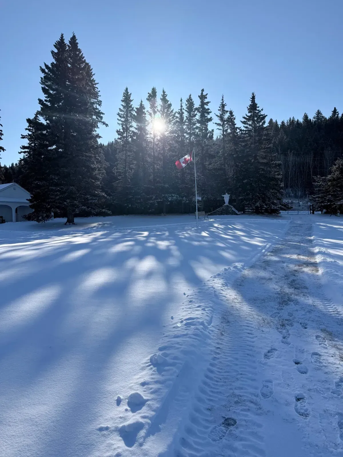 Snow on the grounds of Mount St. Francis Retreat Centre