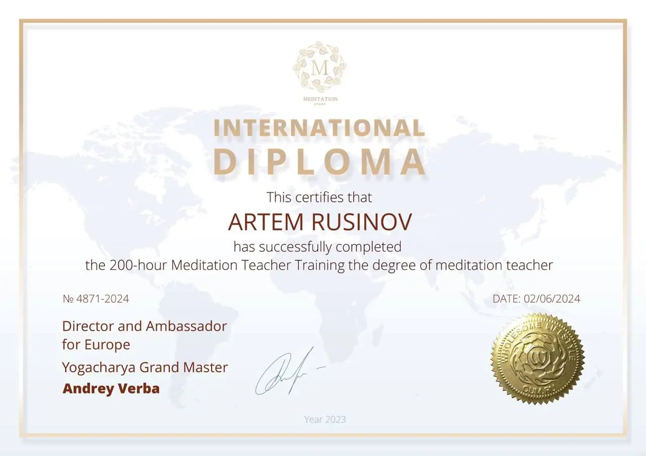 Artem Rusinov meditation teacher certificate