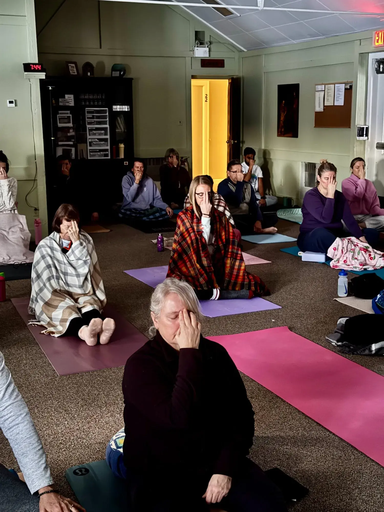Pranayama practice at the retreat