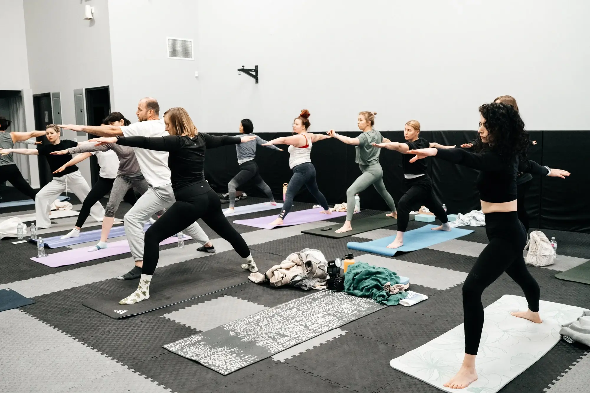 Participants practicing together at Free Yoga Day