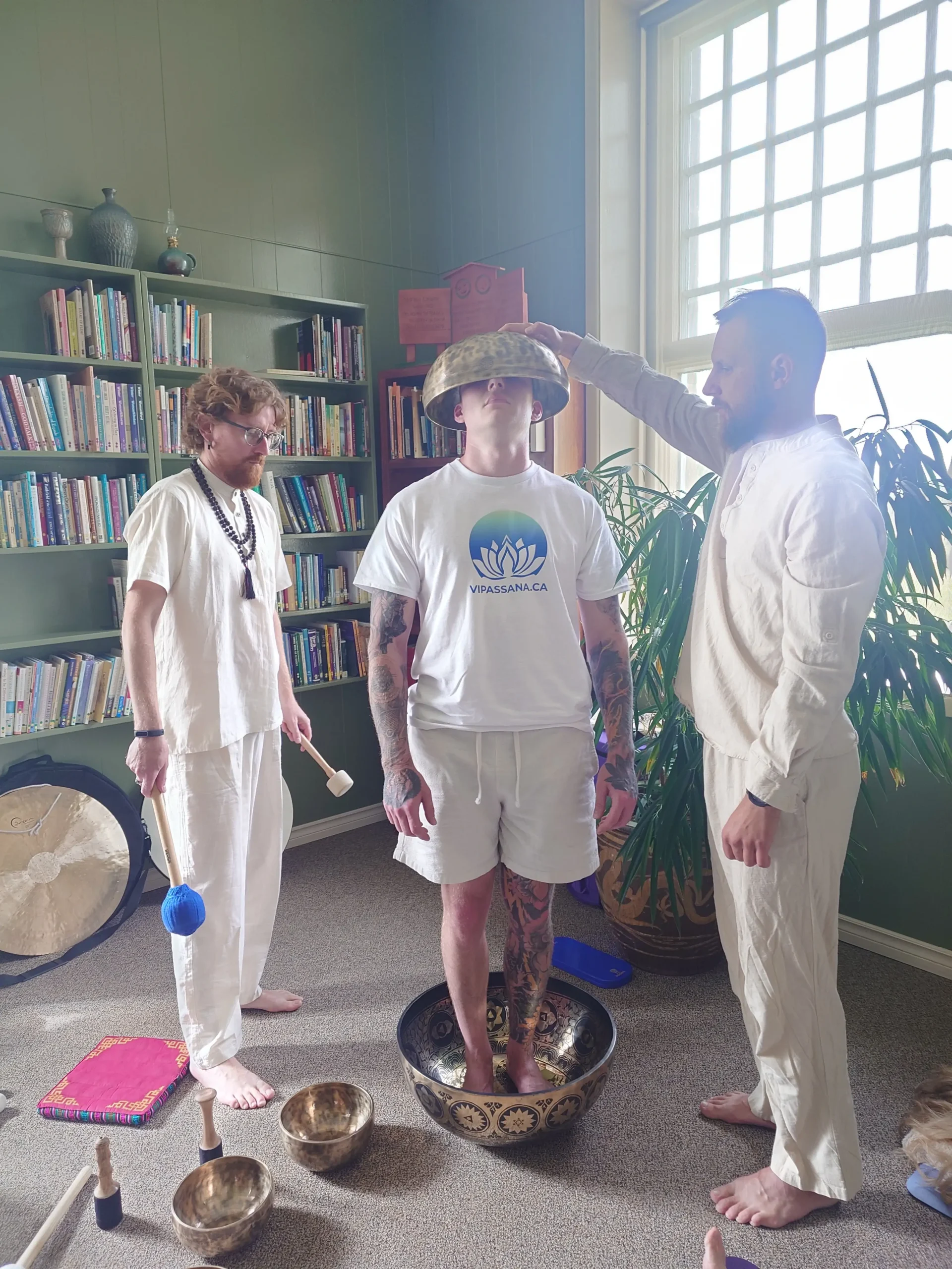Tibetan singing bowl sound bath at the Vipassana retreat in Cochrane, Alberta