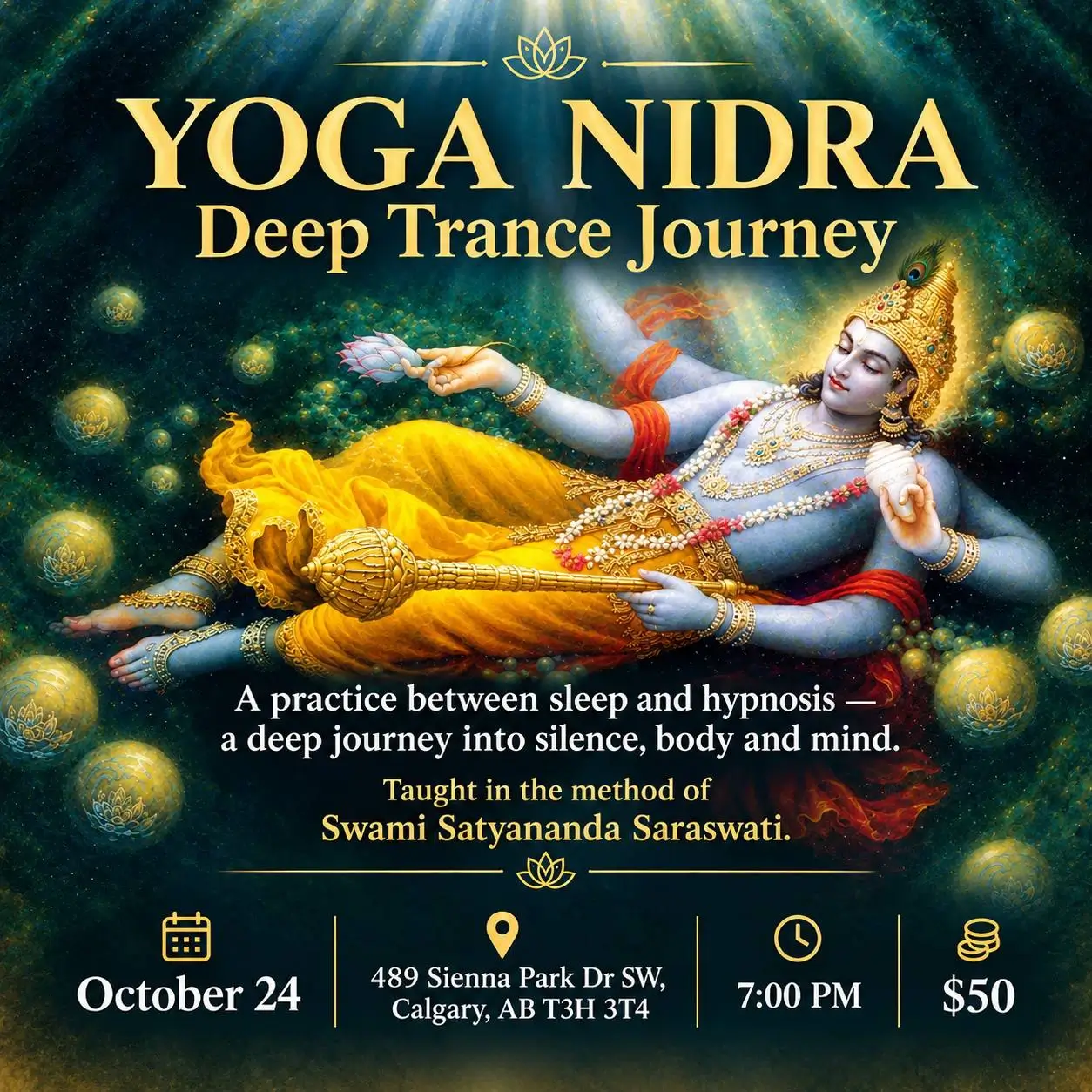 Yoga Nidra: Deep Trance Journey in Calgary, October 24, 2026, 7:00 PM at 489 Sienna Park Dr SW, $50